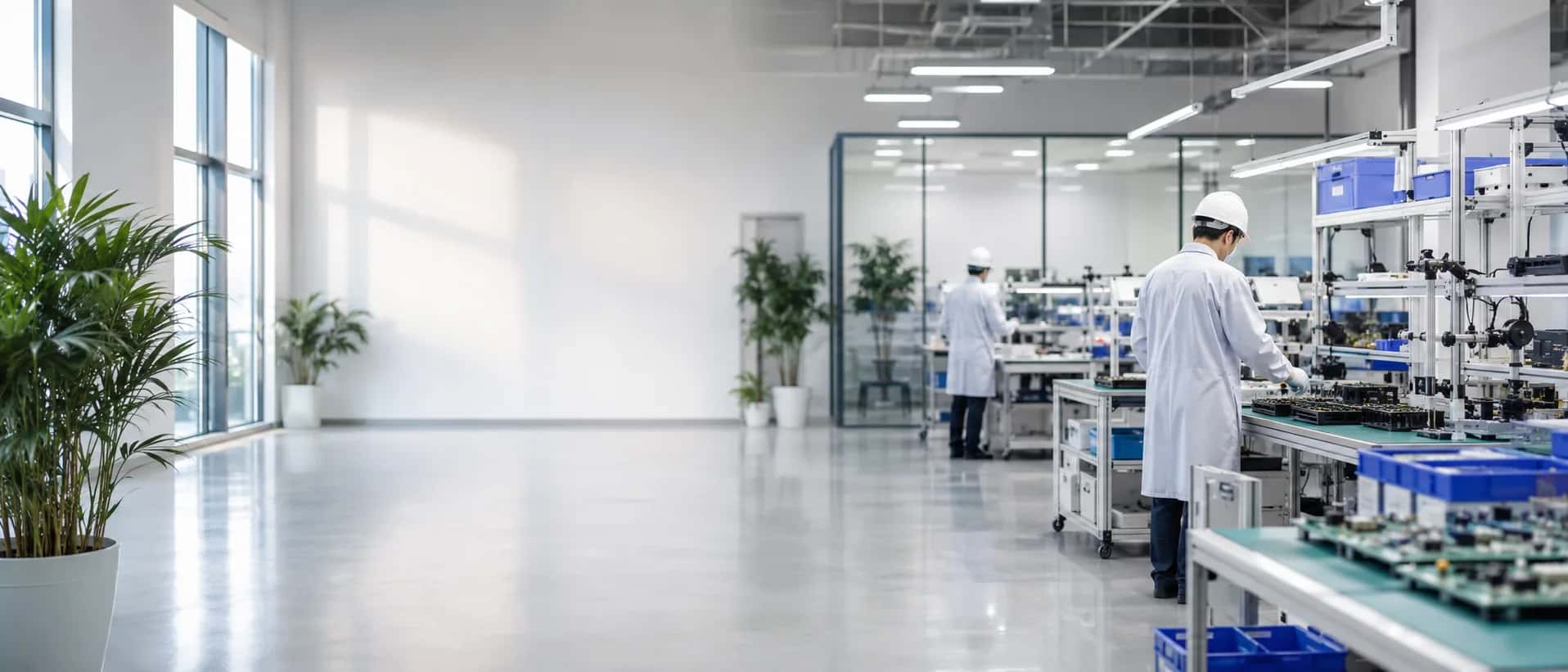 Bright, modern factory floor with staff assembling components in Ho Chi Minh City.