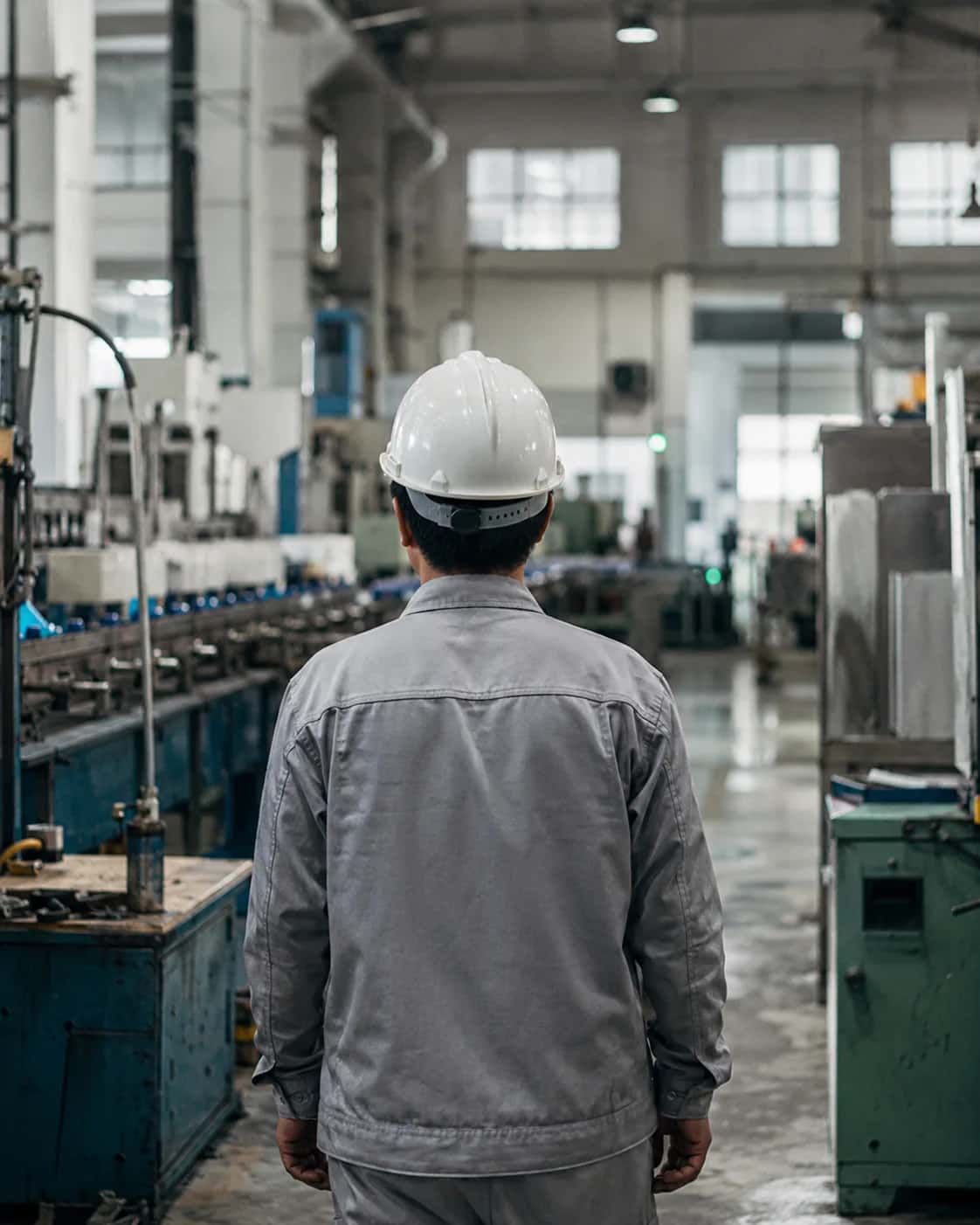 Factory floor in Vietnam, worker seen from behind