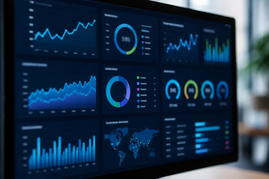 Close-up of a dashboard screen showing production metrics