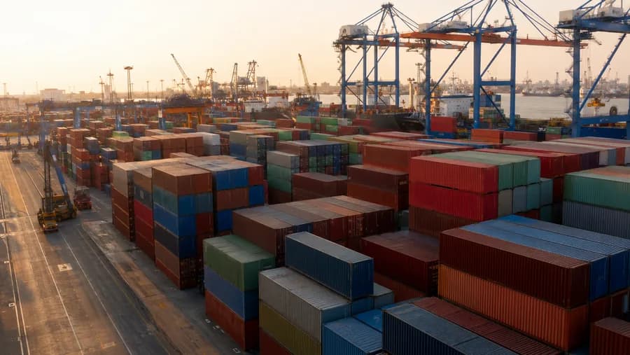 Shipping containers stacked at a Vietnamese cargo port